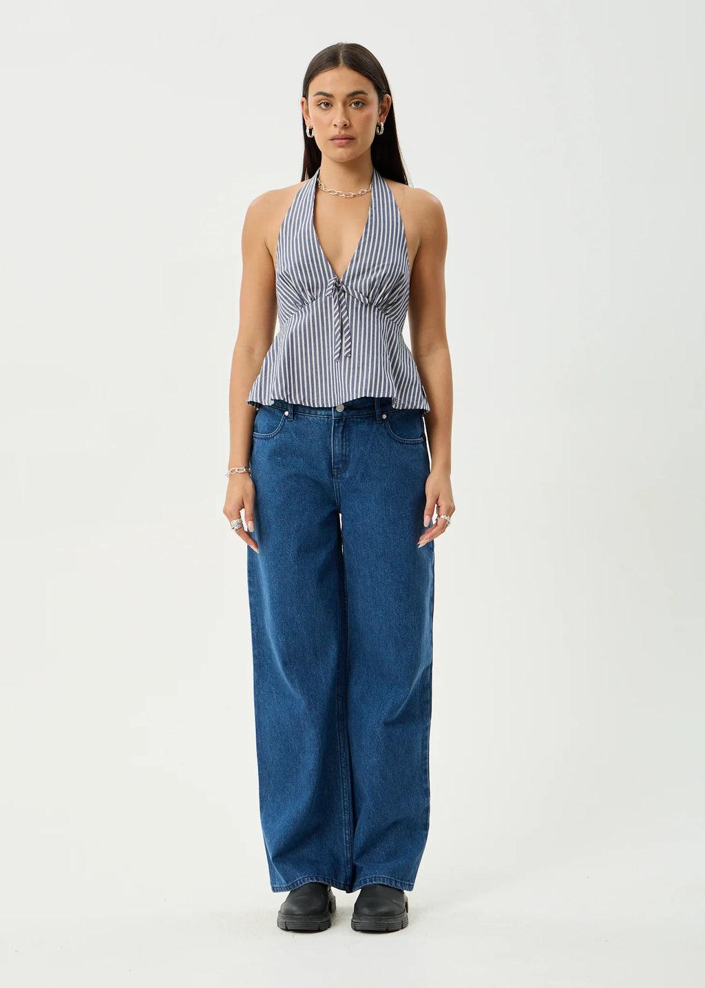 DELTA HALTER TOP | NAVY STRIPE