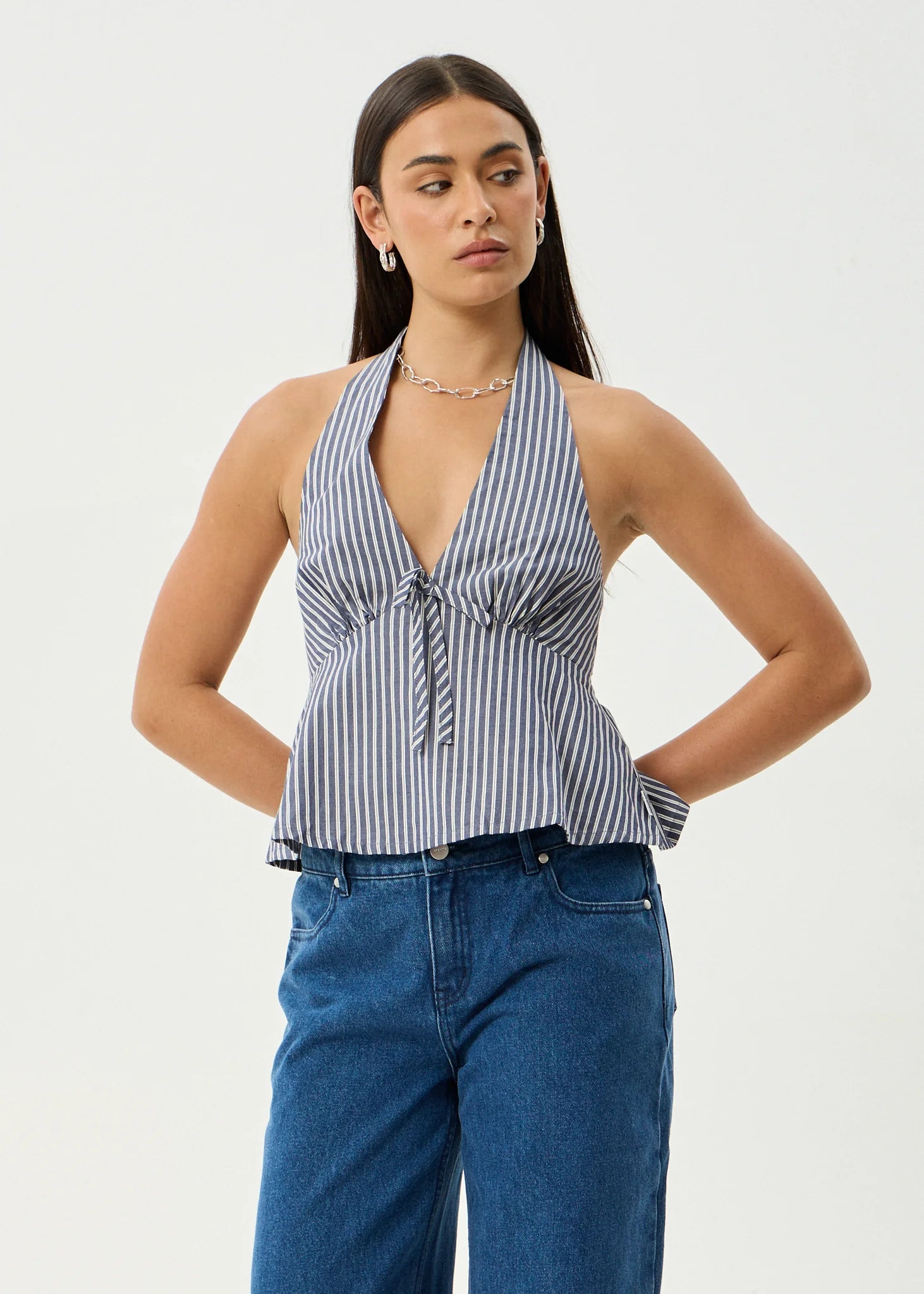 DELTA HALTER TOP | NAVY STRIPE