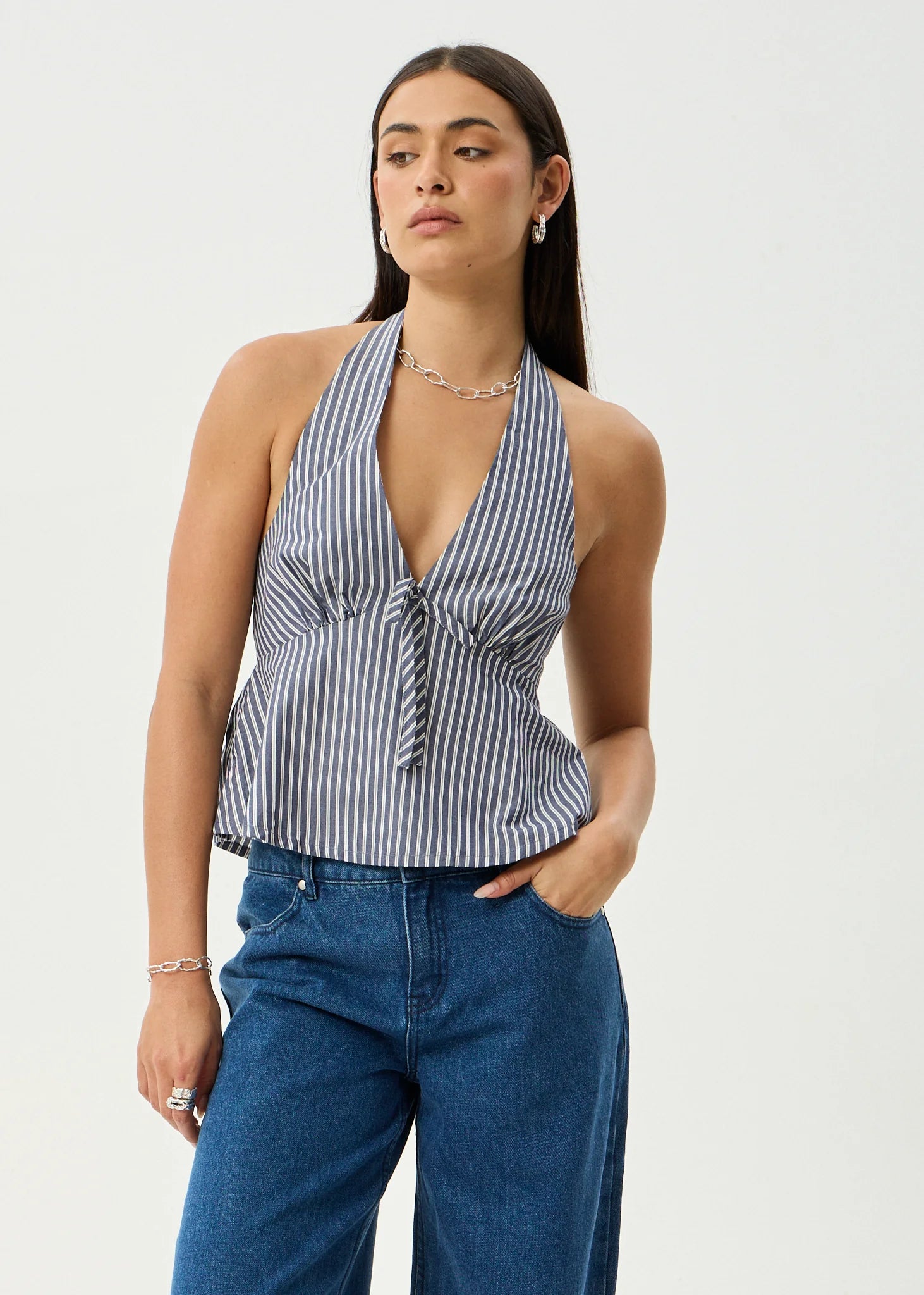 DELTA HALTER TOP | NAVY STRIPE