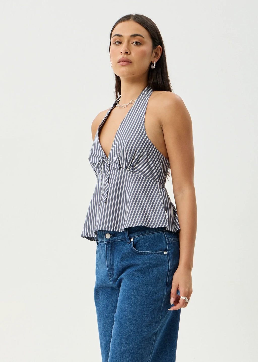 DELTA HALTER TOP | NAVY STRIPE