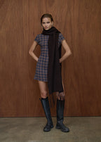 Afends Elodie Seersucker Mini Dress Indigo Check