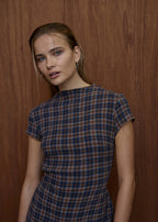 Afends Elodie Seersucker Mini Dress Indigo Check