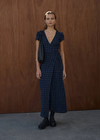Afends Felicity Seersucker Maxi Dress Midnight Check