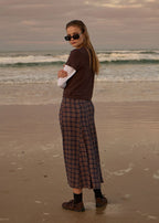 Afends Giselle Seersucker Midi Skirt Shev Indigo Check