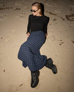 Afends Lita Seersucker Maxi Skirt Indy Navy Check