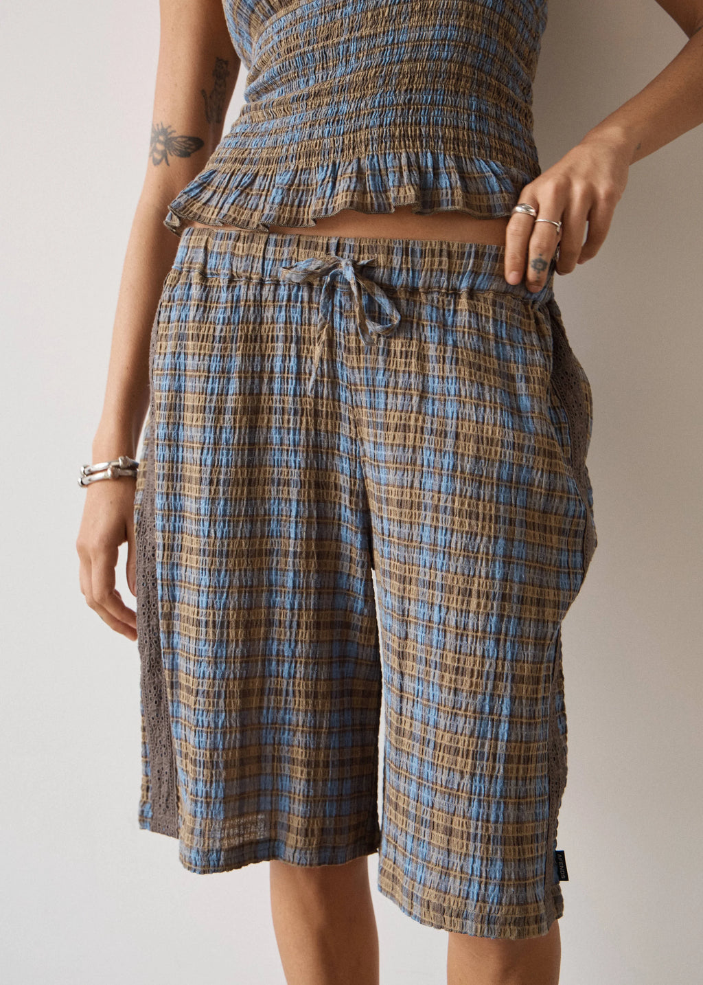 Afends Alexa Longline Short Cedar Blue Check