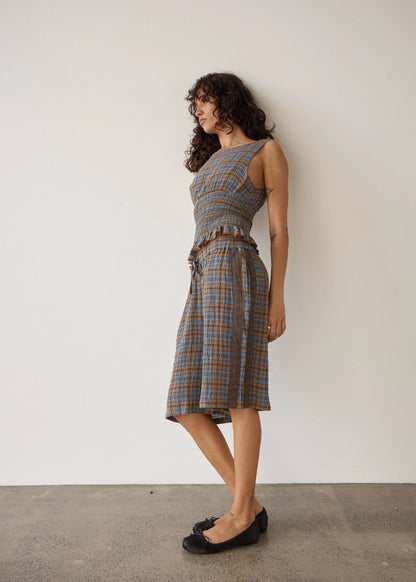 Afends Alexa Longline Short Cedar Blue Check