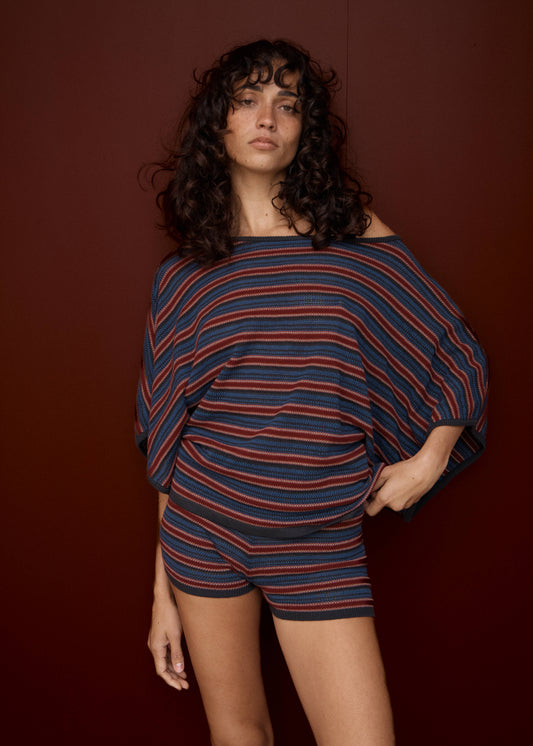 Afends Vance Knit Batwing Top Club Stripe 1