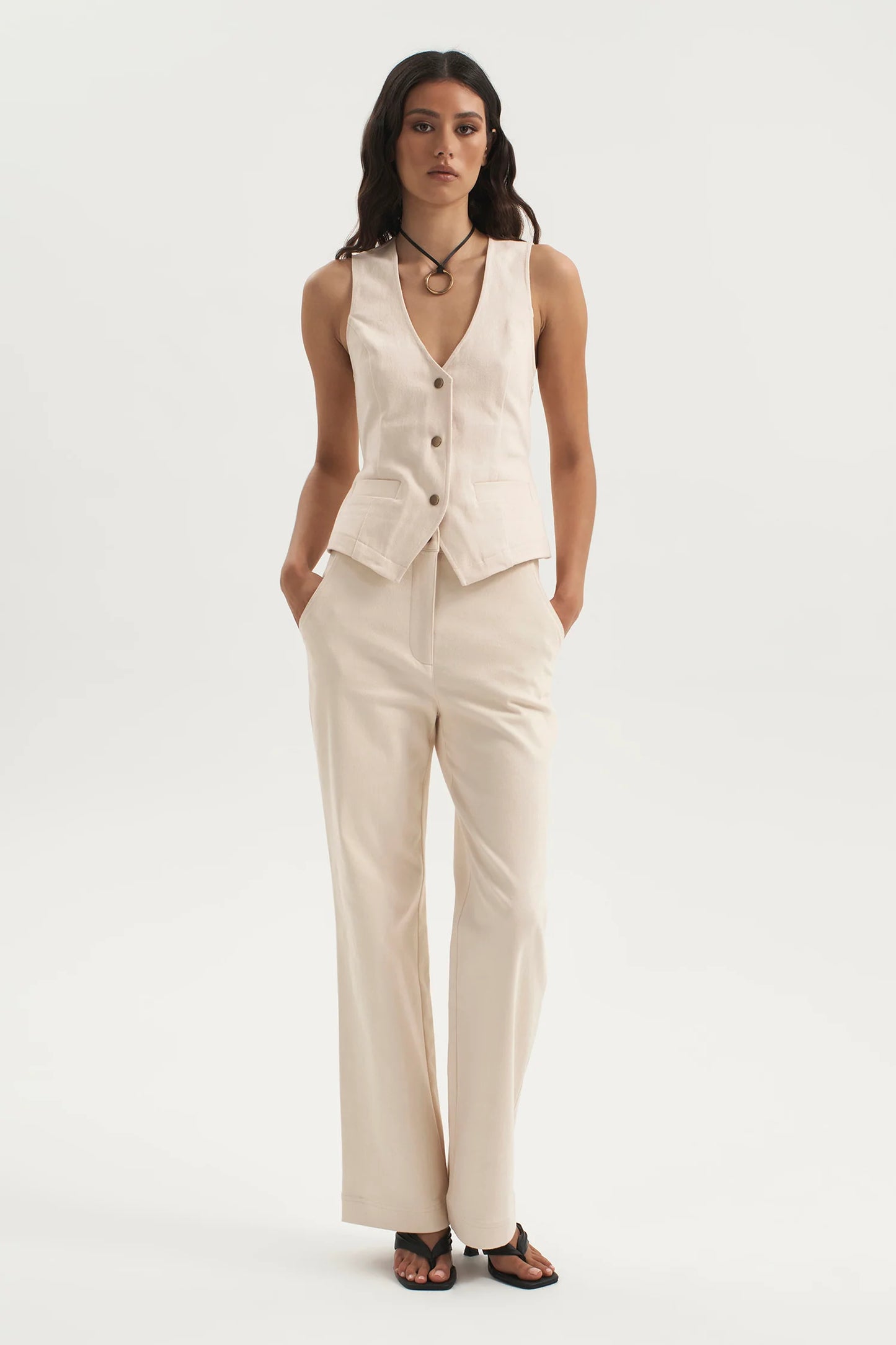WALLIS DENIM WAISTCOAT ECRU Sean Scott Boutique