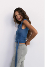 Pinky & Kamal Light Merino Knit Wrap Mid Blue