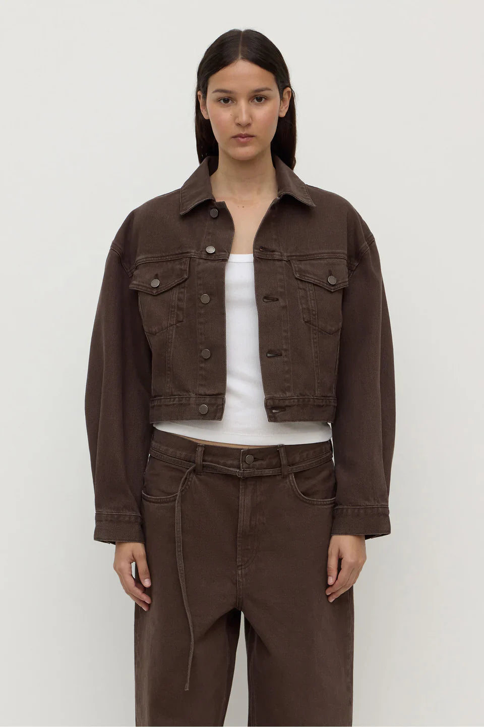 WOMENS CROPPED DENIM JACKET | DARK GANACHE