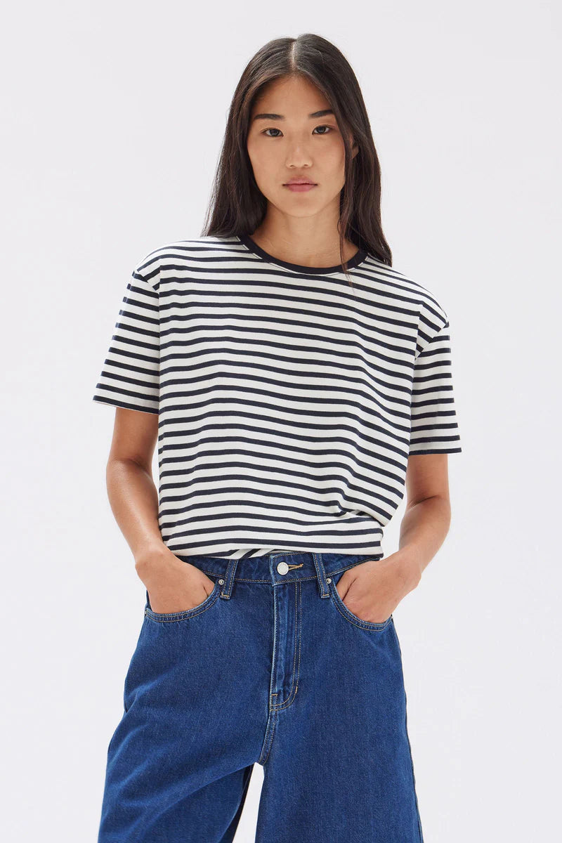 WOMENS HARBOUR STRIPE SHORT SLEEVE TEE | TRUE NAVY/WHITE