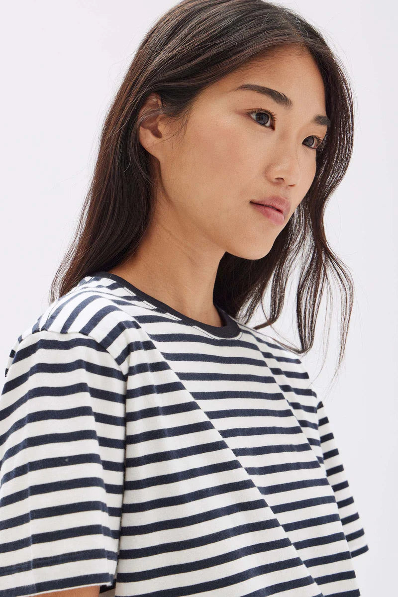 WOMENS HARBOUR STRIPE SHORT SLEEVE TEE | TRUE NAVY/WHITE
