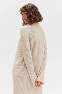 WOOL CASHMERE RIB LONG SLEEVE TOP | OAT MARLE