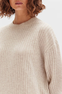 WOOL CASHMERE RIB LONG SLEEVE TOP | OAT MARLE
