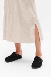 WOOL CASHMERE RIB SKIRT | OAT MARLE