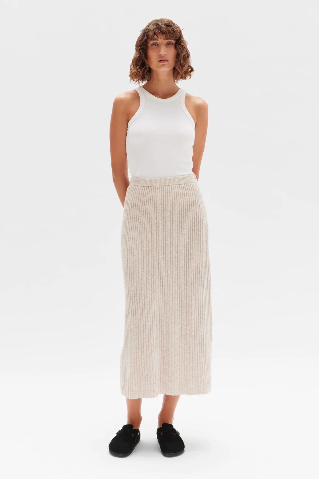 WOOL CASHMERE RIB SKIRT | OAT MARLE
