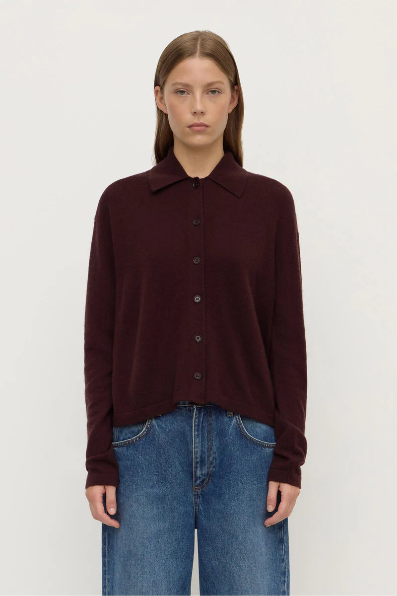 WOOL CASHMERE KNIT CARDIGAN | DARK MERLOT