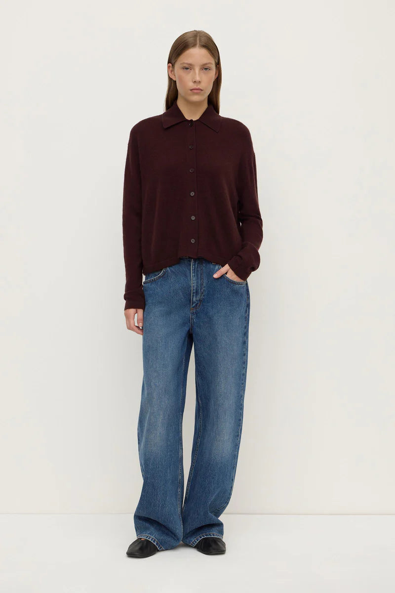 WOOL CASHMERE KNIT CARDIGAN | DARK MERLOT