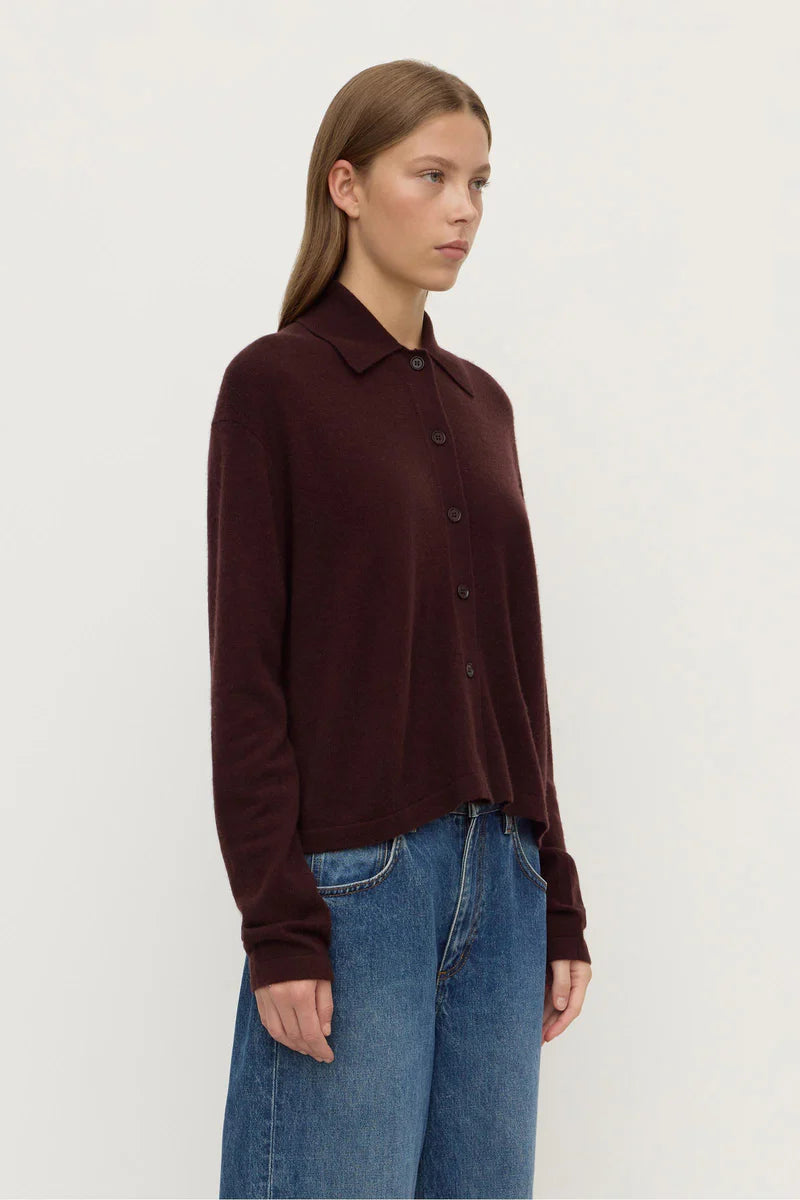 WOOL CASHMERE KNIT CARDIGAN | DARK MERLOT