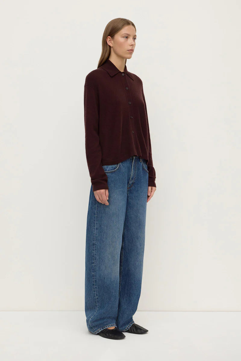 WOOL CASHMERE KNIT CARDIGAN | DARK MERLOT