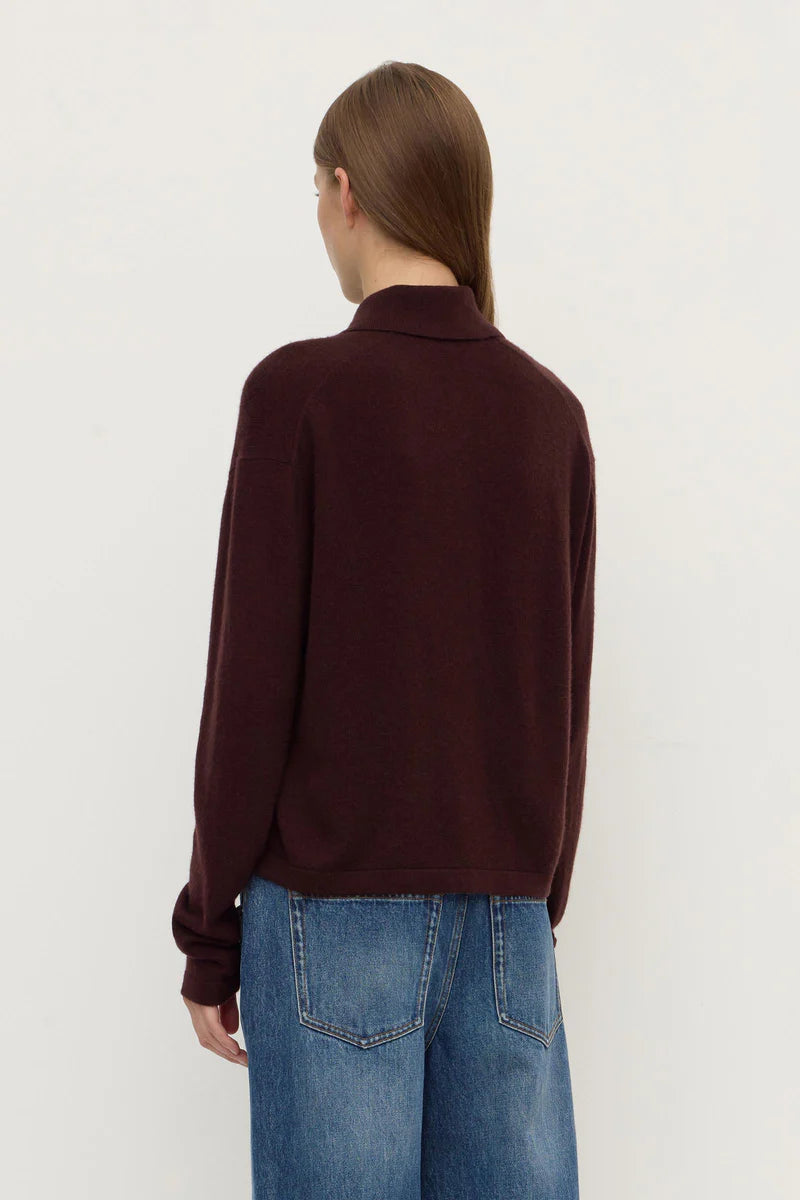 WOOL CASHMERE KNIT CARDIGAN | DARK MERLOT