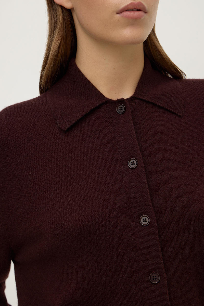 WOOL CASHMERE KNIT CARDIGAN | DARK MERLOT