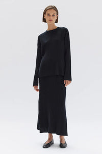 WOOL CASHMERE RIB LONG SLEEVE TOP  | BLACK