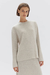 WOOL CASHMERE RIB LONG SLEEVE TOP  | CREAM