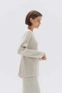 WOOL CASHMERE RIB LONG SLEEVE TOP  | CREAM