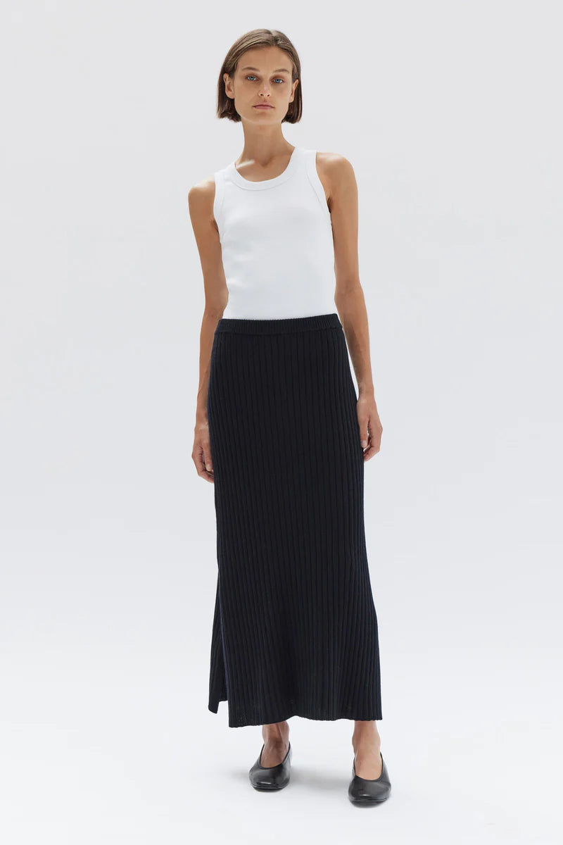 WOOL CASHMERE RIB SKIRT | BLACK