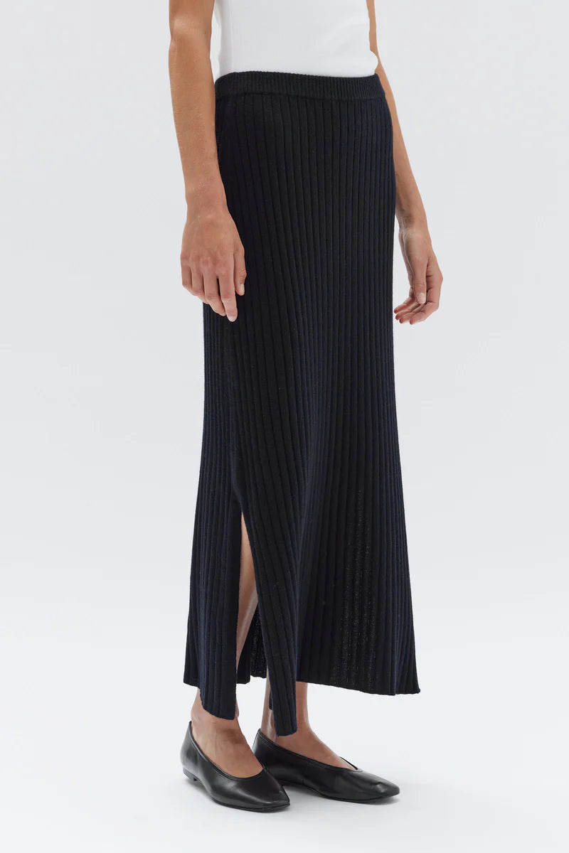 WOOL CASHMERE RIB SKIRT | BLACK