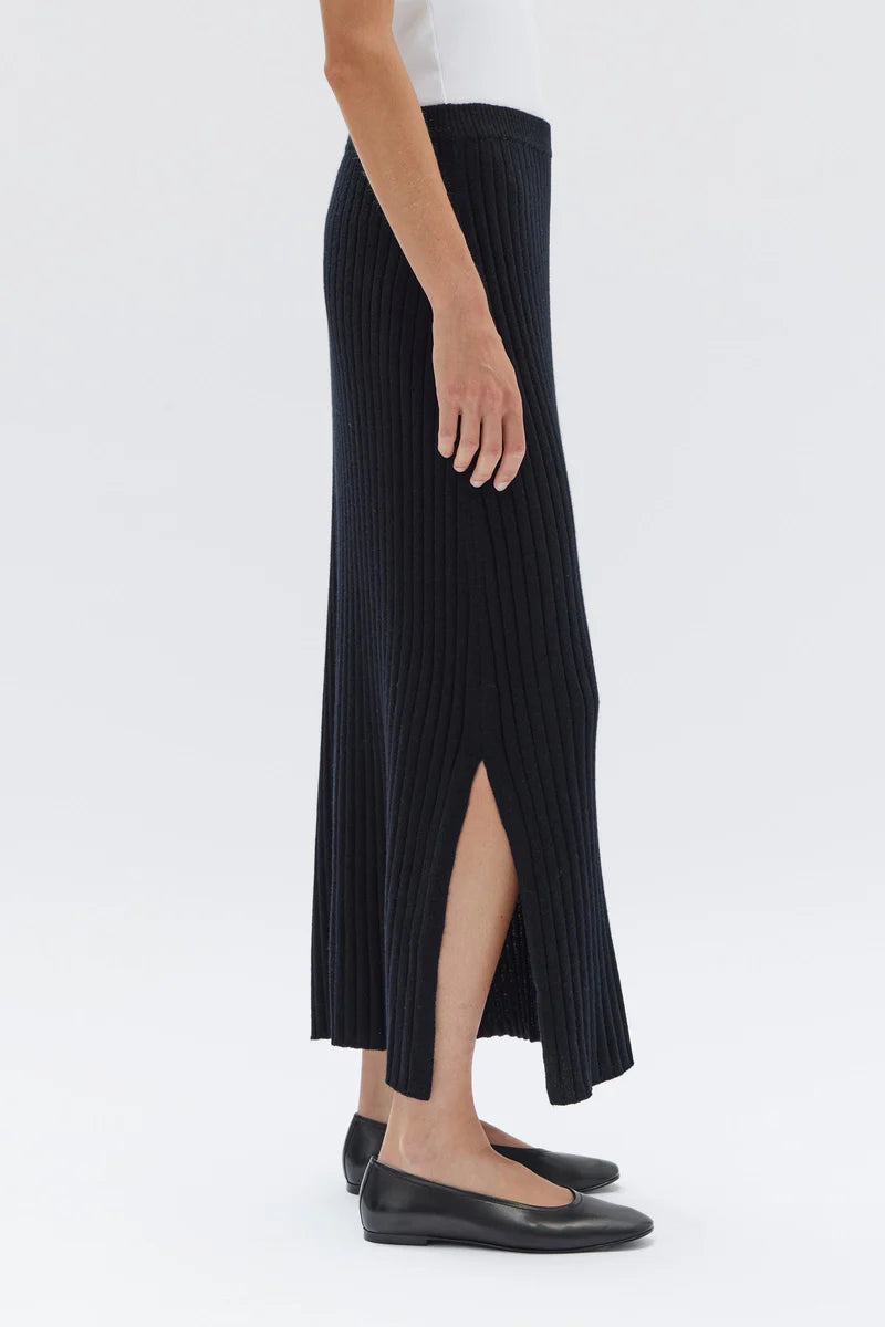 WOOL CASHMERE RIB SKIRT | BLACK