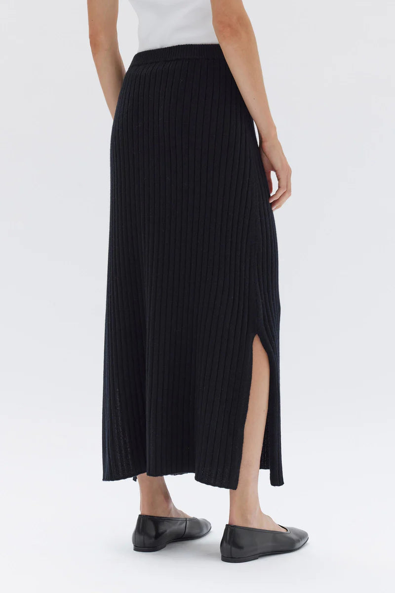 WOOL CASHMERE RIB SKIRT | BLACK