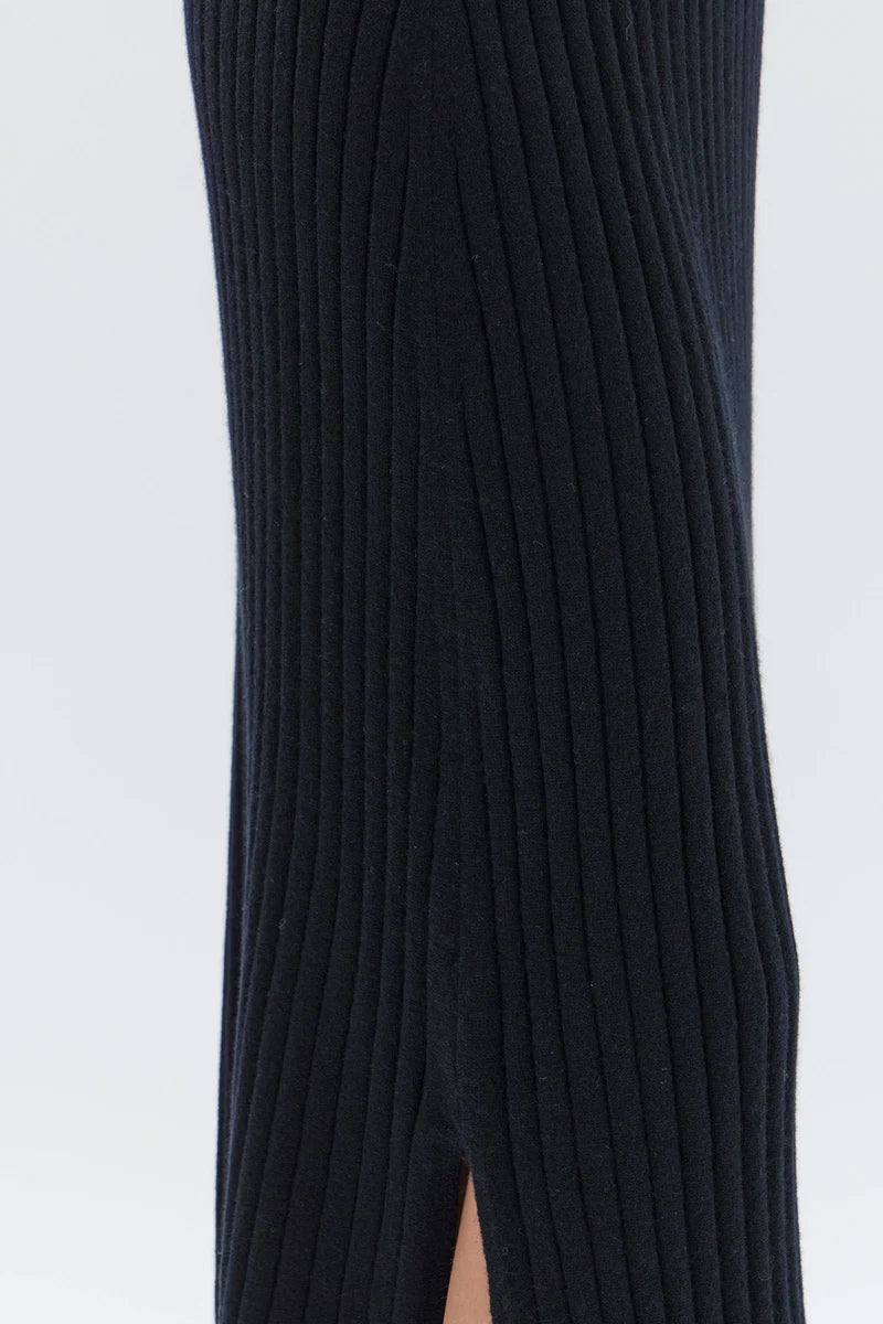 WOOL CASHMERE RIB SKIRT | BLACK