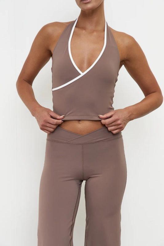 Pinky & Kamal Wrap Halter Top Clay