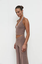 Pinky & Kamal Wrap Halter Top Clay