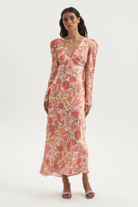ZALIAH BIAS BACKLESS MIDI DRESS | PINK FLORAL