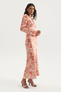 ZALIAH BIAS BACKLESS MIDI DRESS | PINK FLORAL