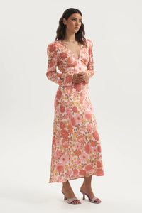 ZALIAH BIAS BACKLESS MIDI DRESS | PINK FLORAL