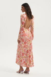ZALIAH BIAS BACKLESS MIDI DRESS | PINK FLORAL