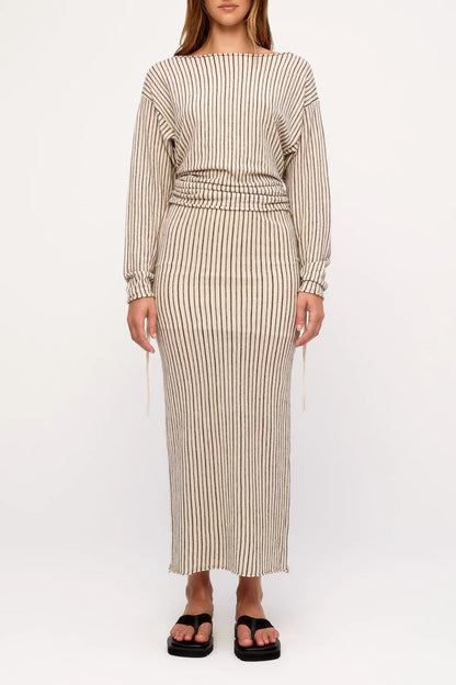 Zulu & Zephyr Natural Pin Stripe Semi Sheer Knit Top