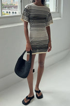 Zulu & Zephyr Ramie Cotton Knit Mini Dress Ombre Stripe