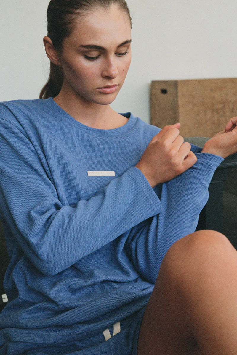 Zulu & Zephyr Waffle Long Sleeve Sport Tee Blue