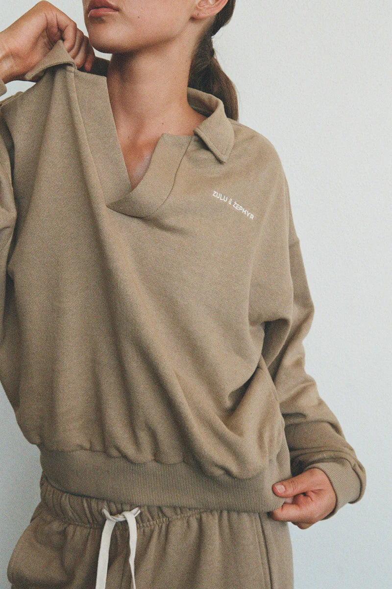 Zulu & Zephyr Collared Sports Sweatshirt Olive