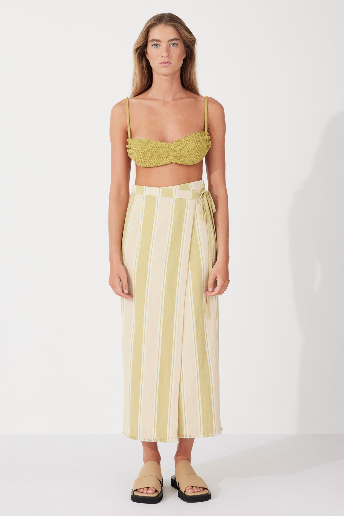 ORGANIC COTTON WRAP SKIRT | OLIVE STRIPE