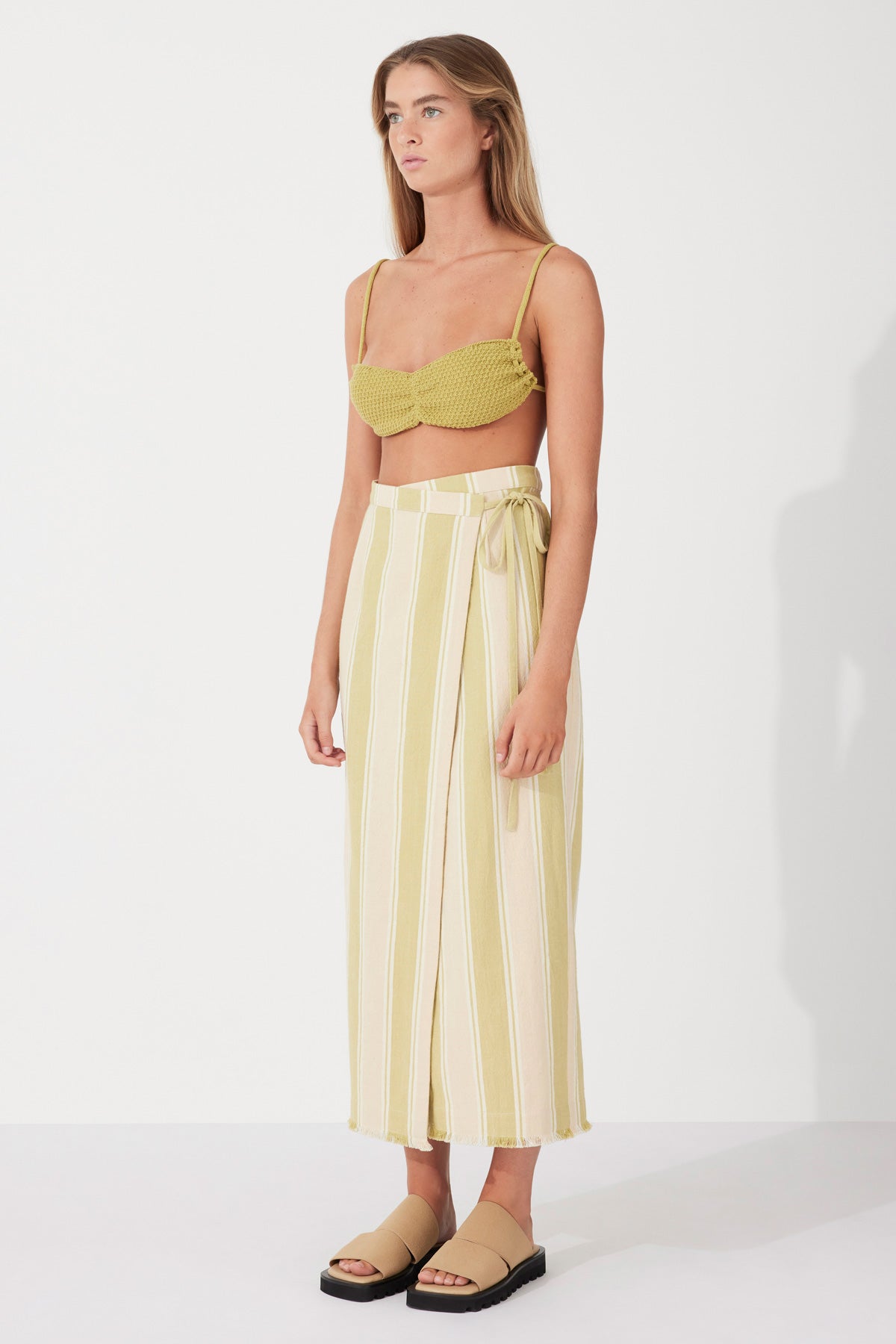 ORGANIC COTTON WRAP SKIRT | OLIVE STRIPE