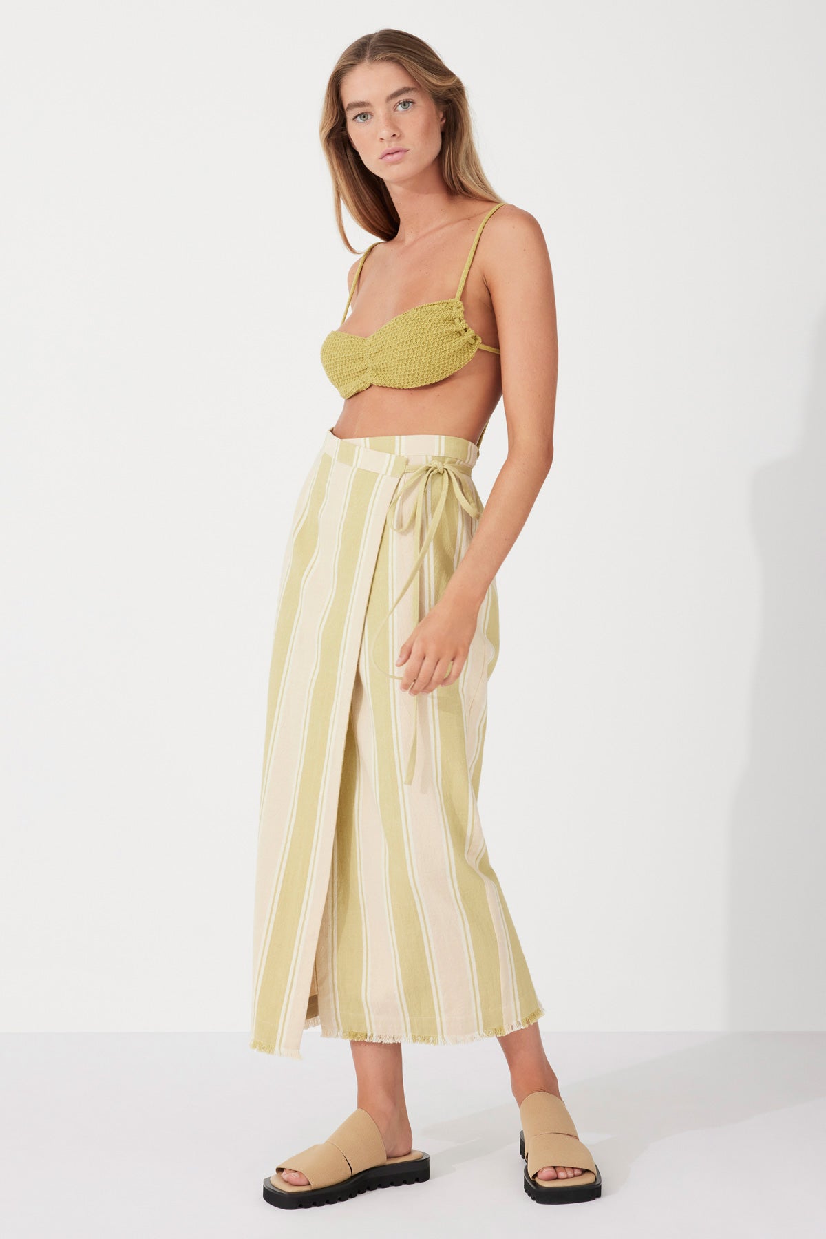 ORGANIC COTTON WRAP SKIRT | OLIVE STRIPE