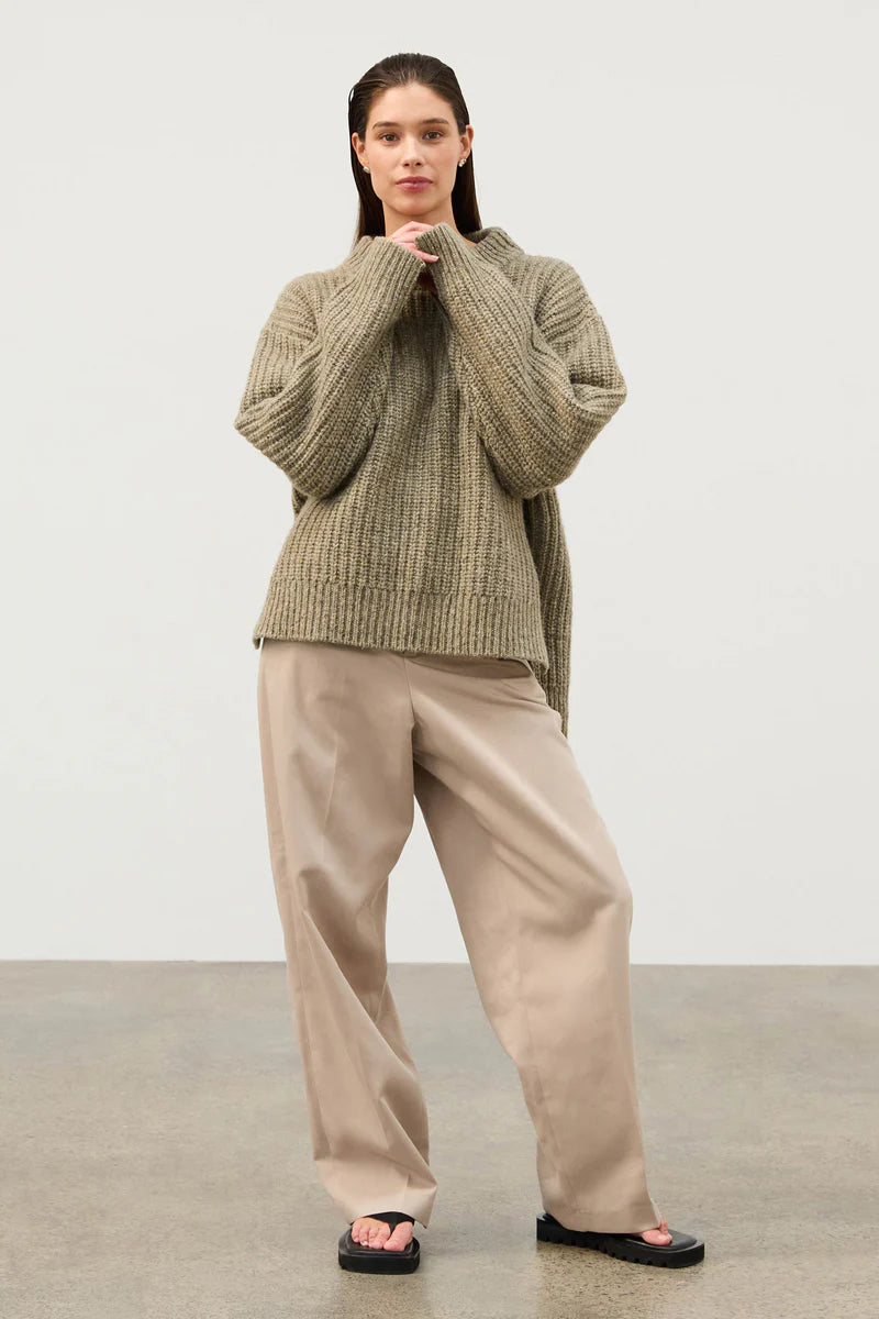 OLIVE MERINO WOOL BLEND KNIT JUMPER