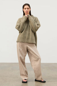 OLIVE MERINO WOOL BLEND KNIT JUMPER